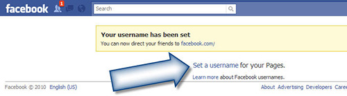 Facebook user name screen shot